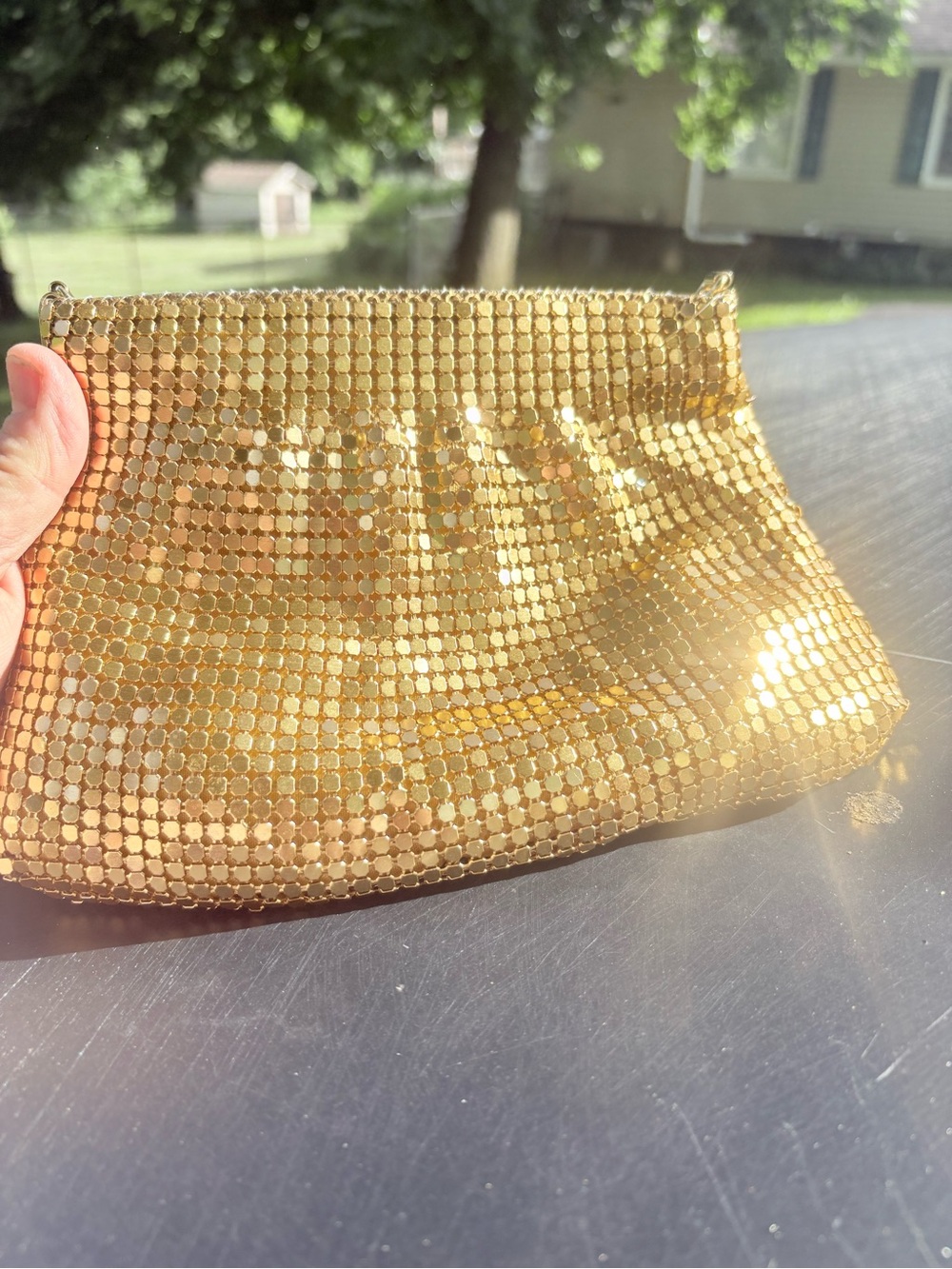 Gold Mesh Evening Clutch - Elegant Women's Bag